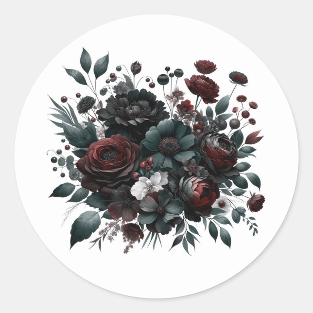 Sticker Rond Fleurs élégantes de fleurs de forêt sombre et d'hu (Devant)