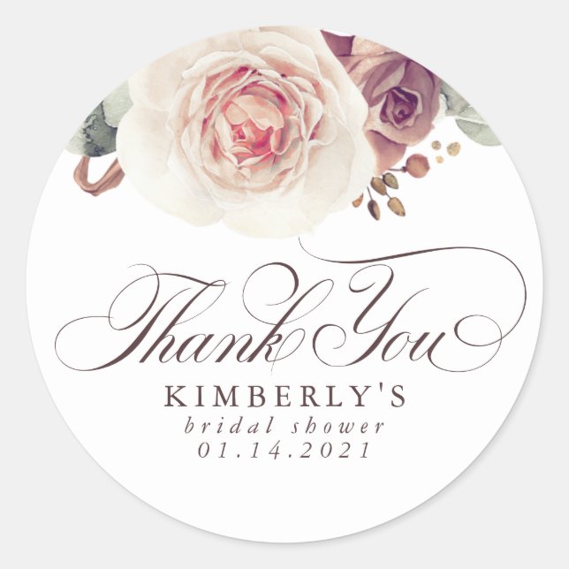 Sticker Rond Fleurs Élégantes de Teinte Terreuse Merci (Devant)