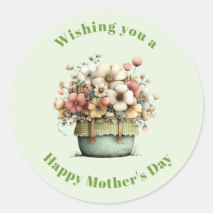 Sticker Rond Fleurs en Pot Cozy Shabby Mignon Fête des Mères