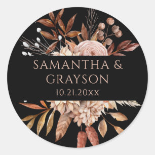 Sticker Rond Fleurs en terre cuite Boho Feuillage d'automne Mar