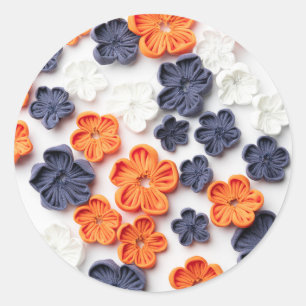 Sticker Rond Fleurs en tissu cousu à la main printemps orange b