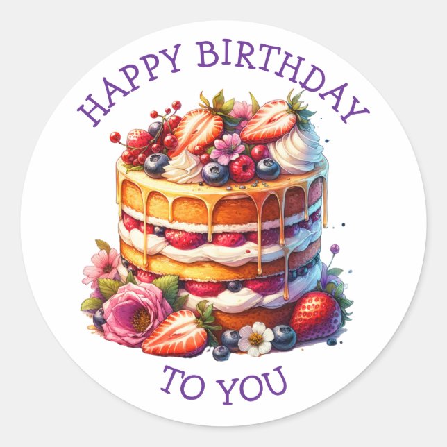 Sticker Rond Fleurs et baies de gâteau d'anniversaire Personnal (Devant)