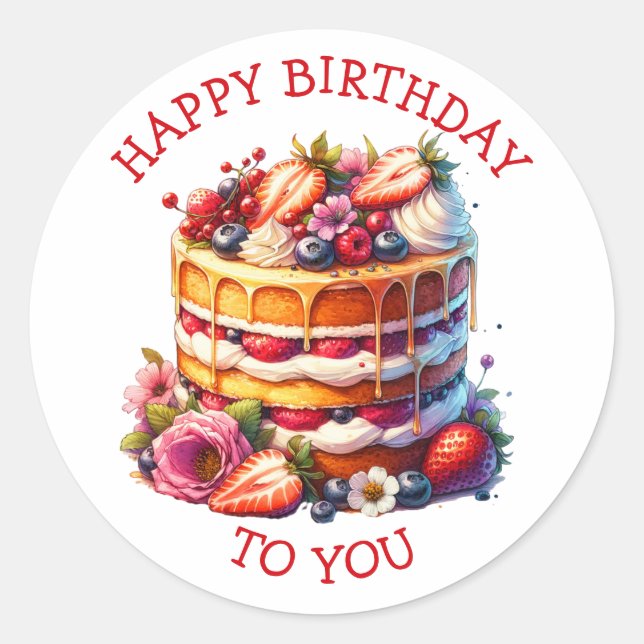 Sticker Rond Fleurs et baies de gâteau d'anniversaire Personnal (Devant)