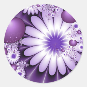 Sticker Rond Fleurs et cœurs abstraits de l'amour fractal