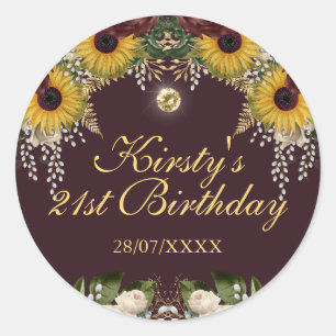 Sticker Rond Fleurs et feuillage d'automne Bourgogne Anniversai