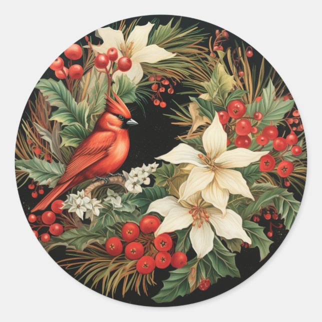 Sticker Rond Fleurs et feuillages de Noël festifs (Devant)
