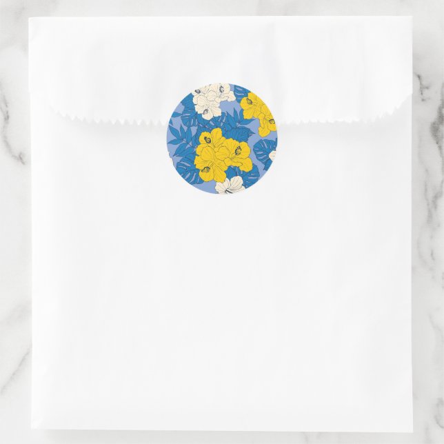 Sticker Rond Fleurs et feuilles d'Hibiscus   (Sac)
