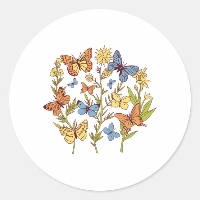 Sticker Rond Fleurs et papillons (Devant)