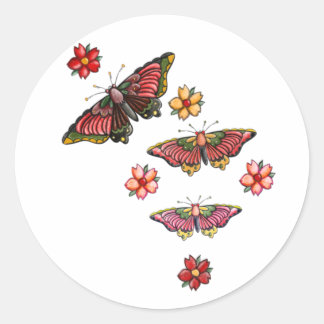 Sticker Rond Fleurs et papillons