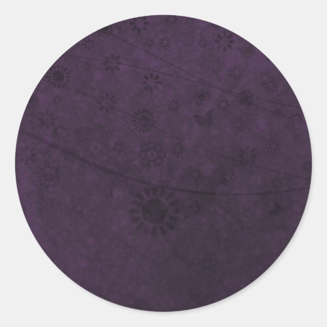 Sticker Rond Fleurs et papillons rétro violets Abstraits (Devant)