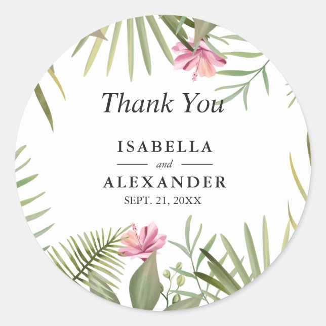 Sticker Rond Fleurs exotiques roses (Devant)