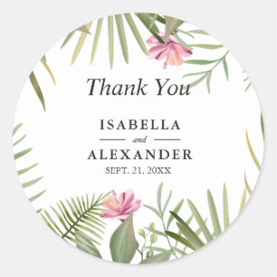 Sticker Rond Fleurs exotiques roses