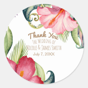 Sticker Rond Fleurs exotiques tropicales Élégantes florales haw