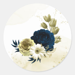 Sticker Rond fleurs Extraordinaires en ivoire bleu marine