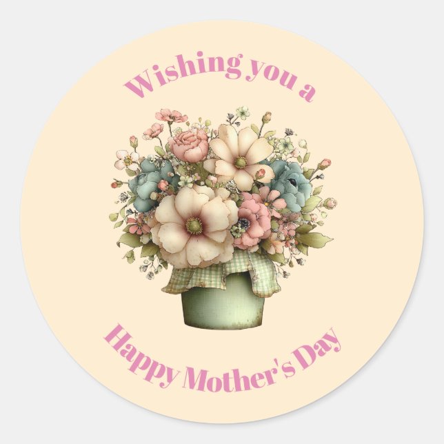 Sticker Rond Fleurs Fantaisistes dans un Pot de Fleurs pour la  (Devant)