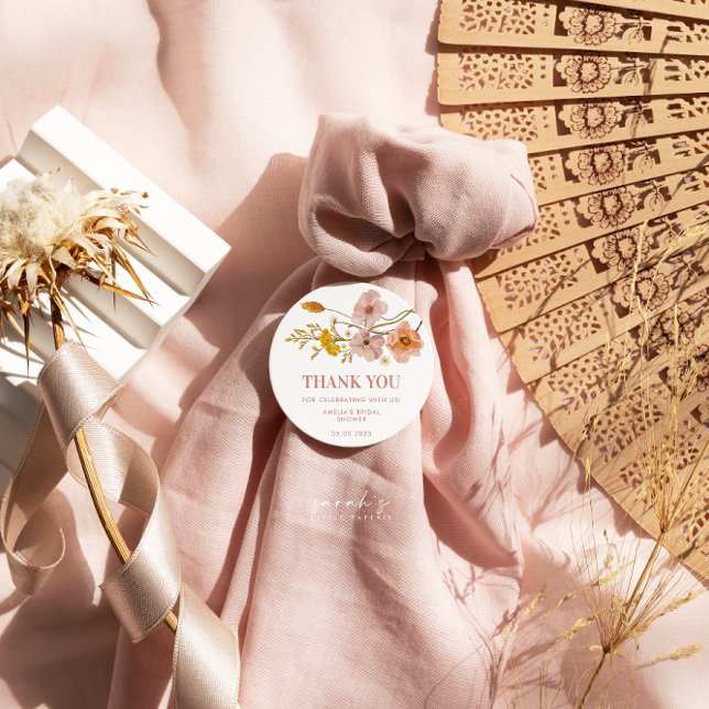 Sticker Rond Fleurs Fantaisistes Sauvages, Fleurs Bohèmes (Créateur téléchargé)