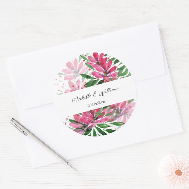 Sticker Rond Fleurs Fleur Fleur Art original Aquarelle Monogram (Enveloppe)