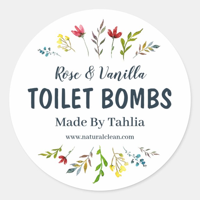 Sticker Rond Fleurs Fleurs Fizzy Nettoyeur de toilette Étiquett (Devant)