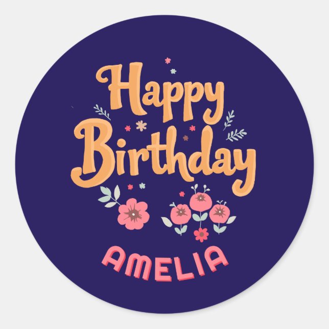 Sticker Rond Fleurs florales Bonne manipulation d'anniversaire (Devant)