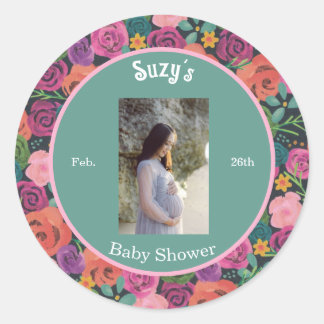 Sticker Rond Fleurs florales Botanique fille élégant baby showe