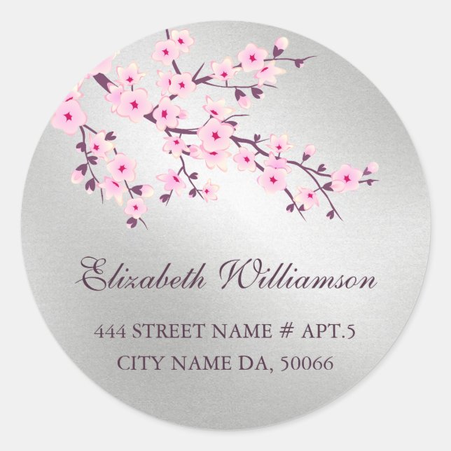Sticker Rond Fleurs florales de cerisiers Argent rose (Devant)
