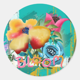 Sticker Rond Fleurs florales de printemps BLOOM peintes à la ma