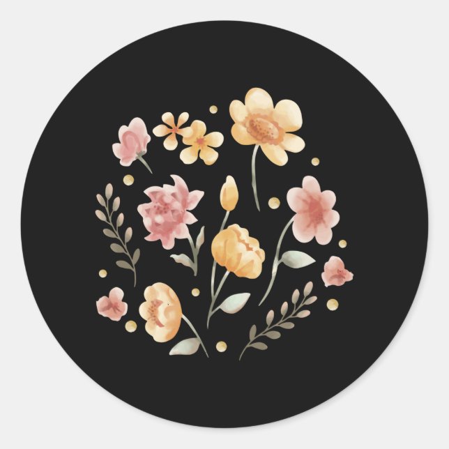 Sticker Rond Fleurs florales et aquarelle feuille (Devant)