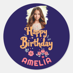 Sticker Rond Fleurs florales Joyeuse photo de manipulation d'an