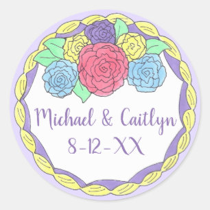 Sticker Rond Fleurs florales Rose Fête des mariées Mariage Gâte