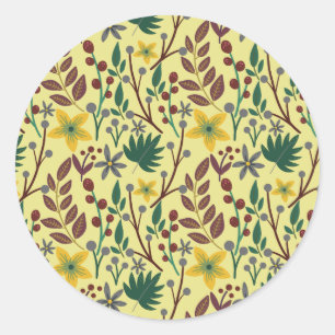 Sticker Rond Fleurs florales sans coutures motifs, feuilles, br
