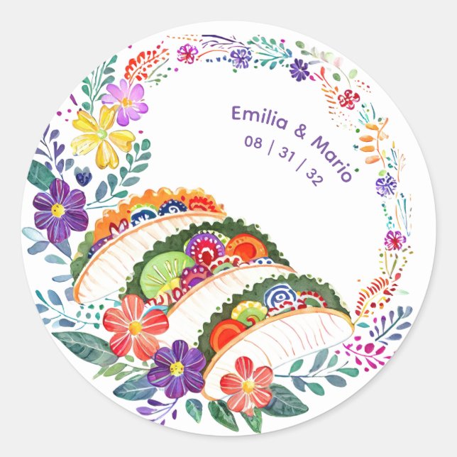 Sticker Rond Fleurs Folkart Cactus FIESTA personnalisées (Devant)