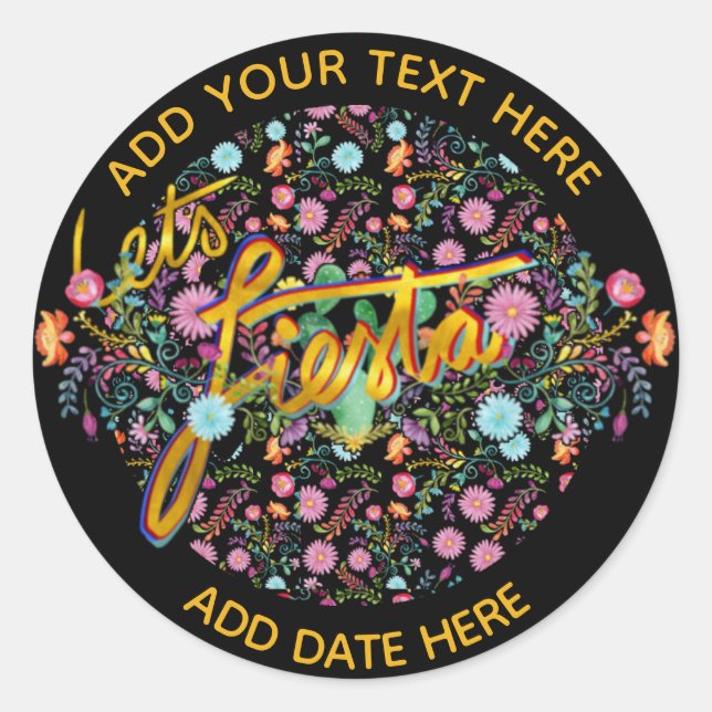 Sticker Rond Fleurs folkloriques mexicaines Fiesta Personnalisé (Devant)