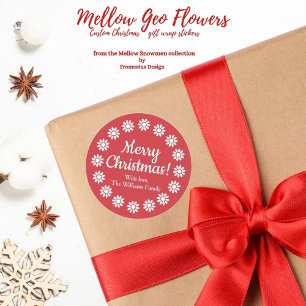 Sticker Rond Fleurs Geo Douces - Noël personnalisé rouge blanc.