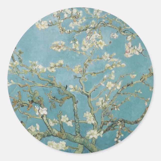 Sticker Rond Fleurs Gogh Branches Fleurs d'amandier Nature (Devant)