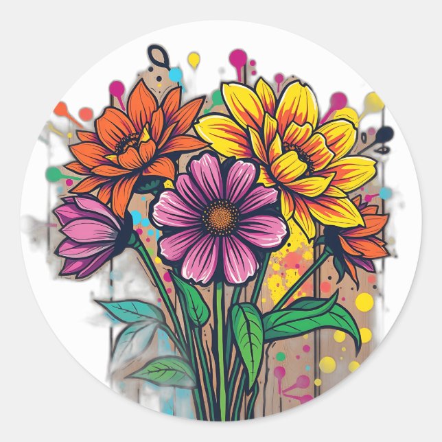 Sticker Rond Fleurs Gras Style Graffiti (Devant)