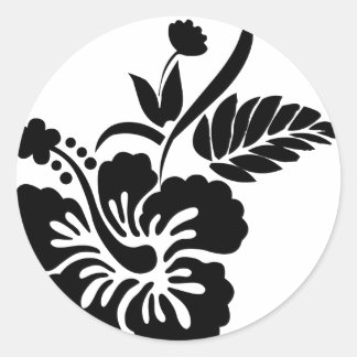 Sticker Rond Fleurs hawaïennes noires et blanches