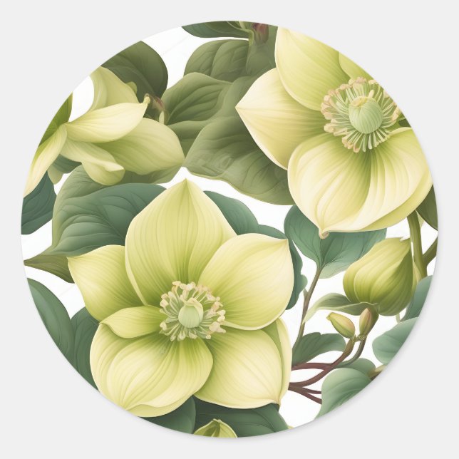 Sticker Rond Fleurs Hellebore Élégantes (Devant)