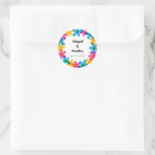 Sticker Rond Fleurs hippies brillantes et audacieuses Mariage d (Sac)