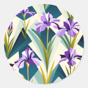 Sticker Rond Fleurs Iris géométriques modernes