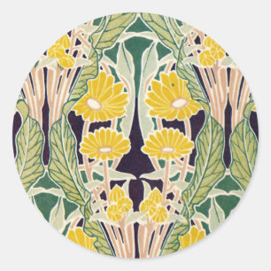 Sticker Rond Fleurs Jaunes Art Nouveau