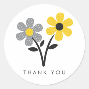 Sticker Rond Fleurs jaunes, grises et noires
