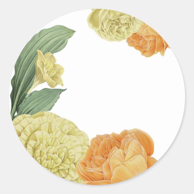 Sticker Rond fleurs jaunes oranges verdure (Devant)
