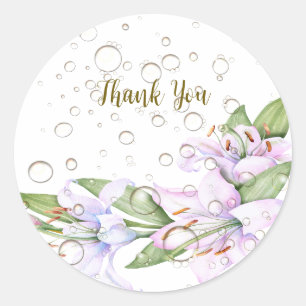 Sticker Rond Fleurs Lily rose de fête Cadre doré Belle