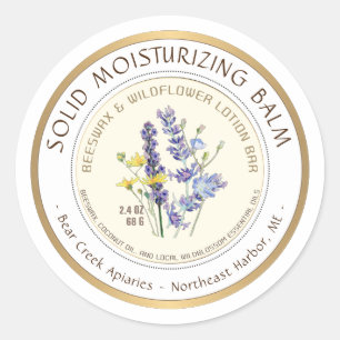 Sticker Rond Fleurs locales Beeswax Lotion Bar Gold Border