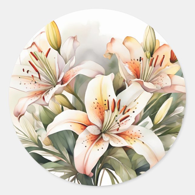 Sticker Rond Fleurs Lys Douces Sur Blanc (Devant)