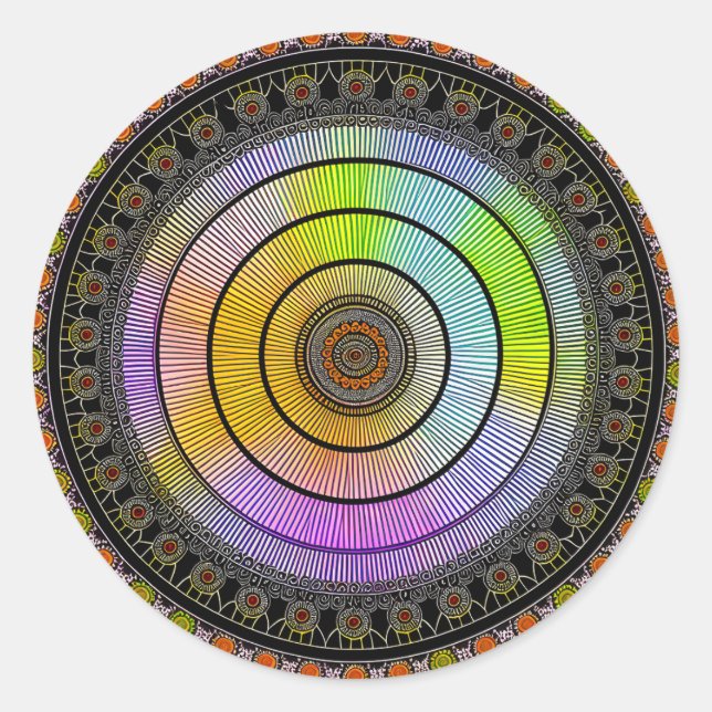 STICKER ROND FLEURS MANDALA ART POUR LA MÉDITATION SPIRITUELLE (Devant)