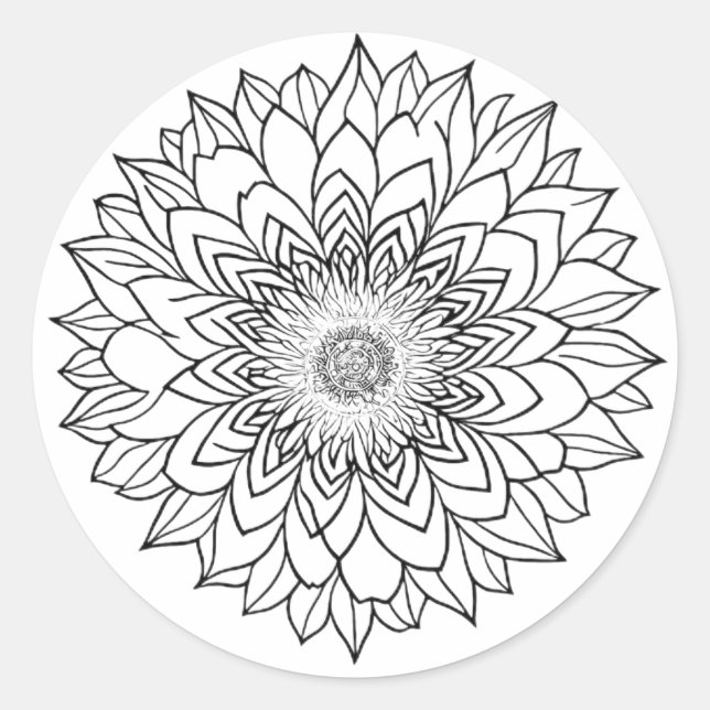 STICKER ROND FLEURS MANDALA ART POUR LA MÉDITATION SPIRITUELLE (Devant)