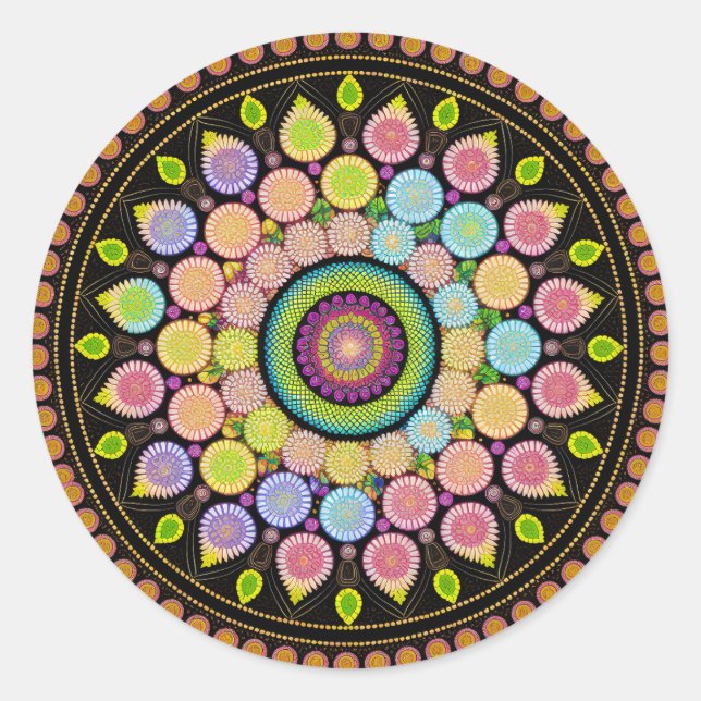 STICKER ROND FLEURS MANDALA ART POUR LA MÉDITATION SPIRITUELLE (Devant)