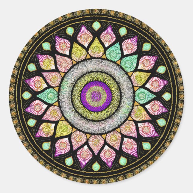 STICKER ROND FLEURS MANDALA ART POUR LA MÉDITATION SPIRITUELLE (Devant)