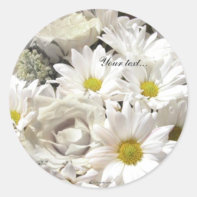Sticker Rond Fleurs marguerites blanches Enveloppes personnalis (Devant)
